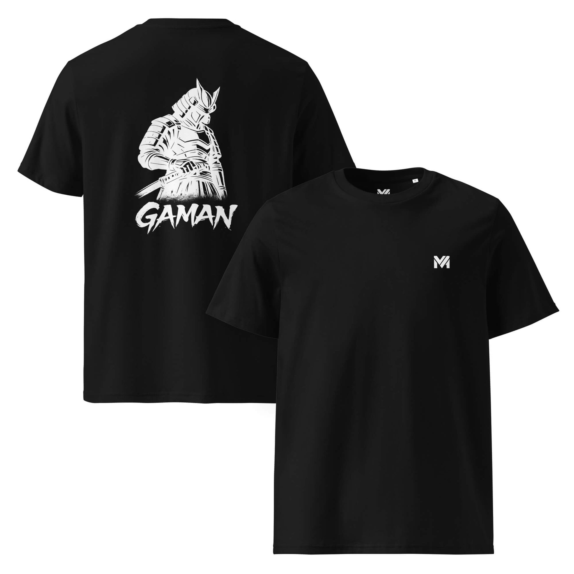 T-shirt Bio Gaman noir logo blanc face et visuel blanc dos Mindset Ambition