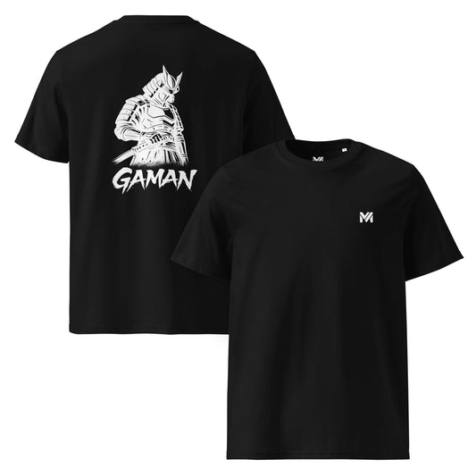 T-shirt Bio Gaman noir logo blanc face et visuel blanc dos Mindset Ambition