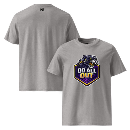 T-shirt Bio GO ALL OUT gris chiné visuel coloré face et logo noir dos sous le col Mindset Ambition