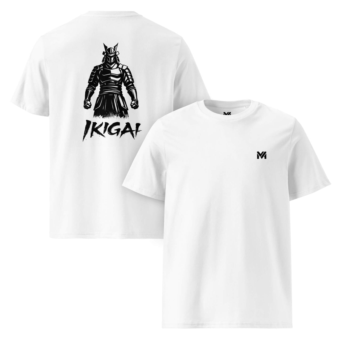 T-shirt Bio Ikigai blanc logo noir face et visuel noir dos Mindset Ambition