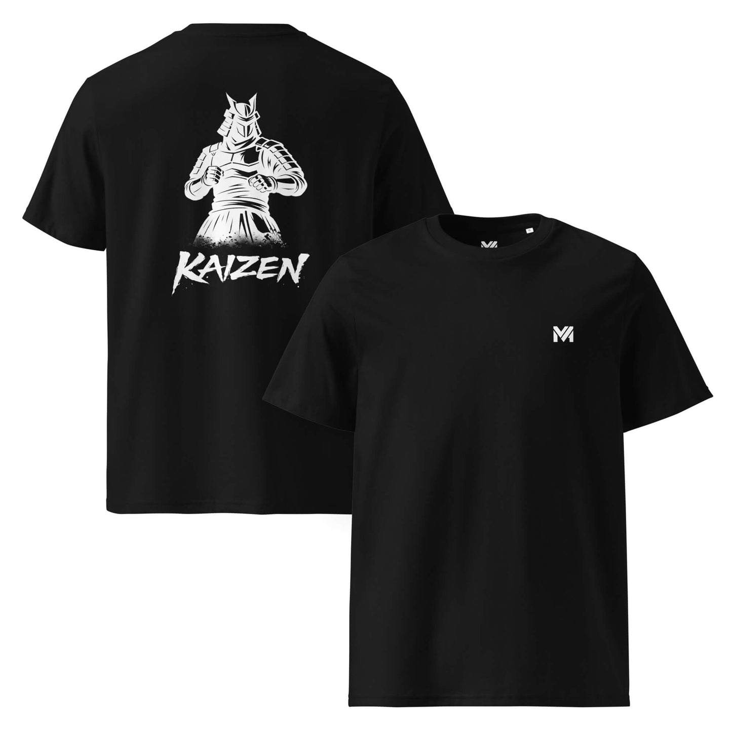 T-shirt Bio Kaizen noir logo blanc face et visuel blanc dos Mindset Ambition