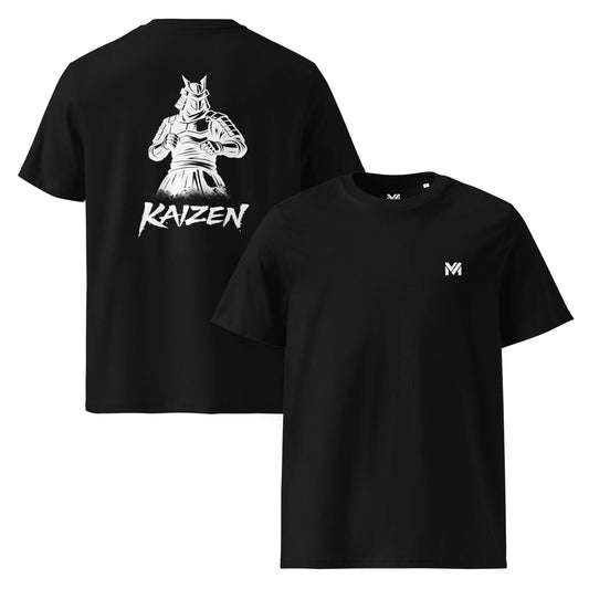 T-shirt Bio Kaizen noir logo blanc face et visuel blanc dos Mindset Ambition