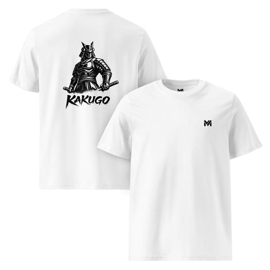 T-shirt Bio Kakugo blanc logo noir face et visuel noir dos Mindset Ambition