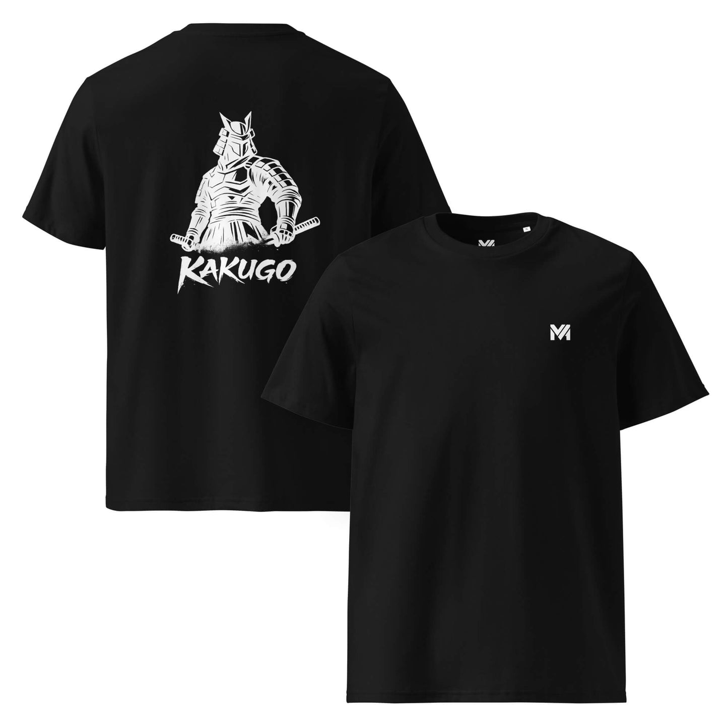 T-shirt Bio Kakugo noir logo blanc face et visuel blanc dos Mindset Ambition