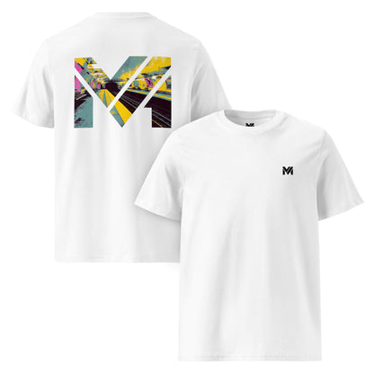 T-shirt Bio LAST TRAIN MENTALITY blanc logo noir face et visuel coloré dos Mindset Ambition