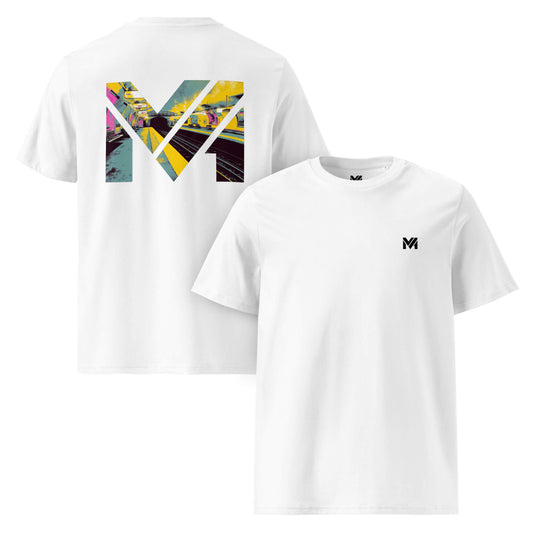 T-shirt Bio LAST TRAIN MENTALITY blanc logo noir face et visuel coloré dos Mindset Ambition