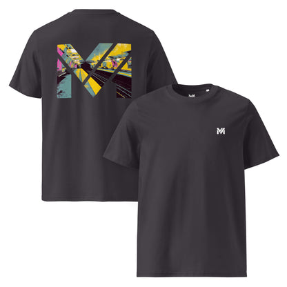 T-shirt Bio LAST TRAIN MENTALITY gris anthracite logo blanc face et visuel coloré dos Mindset Ambition