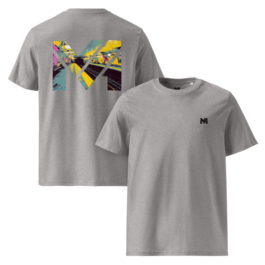 T-shirt Bio LAST TRAIN MENTALITY gris chiné logo noir face et visuel coloré dos Mindset Ambition