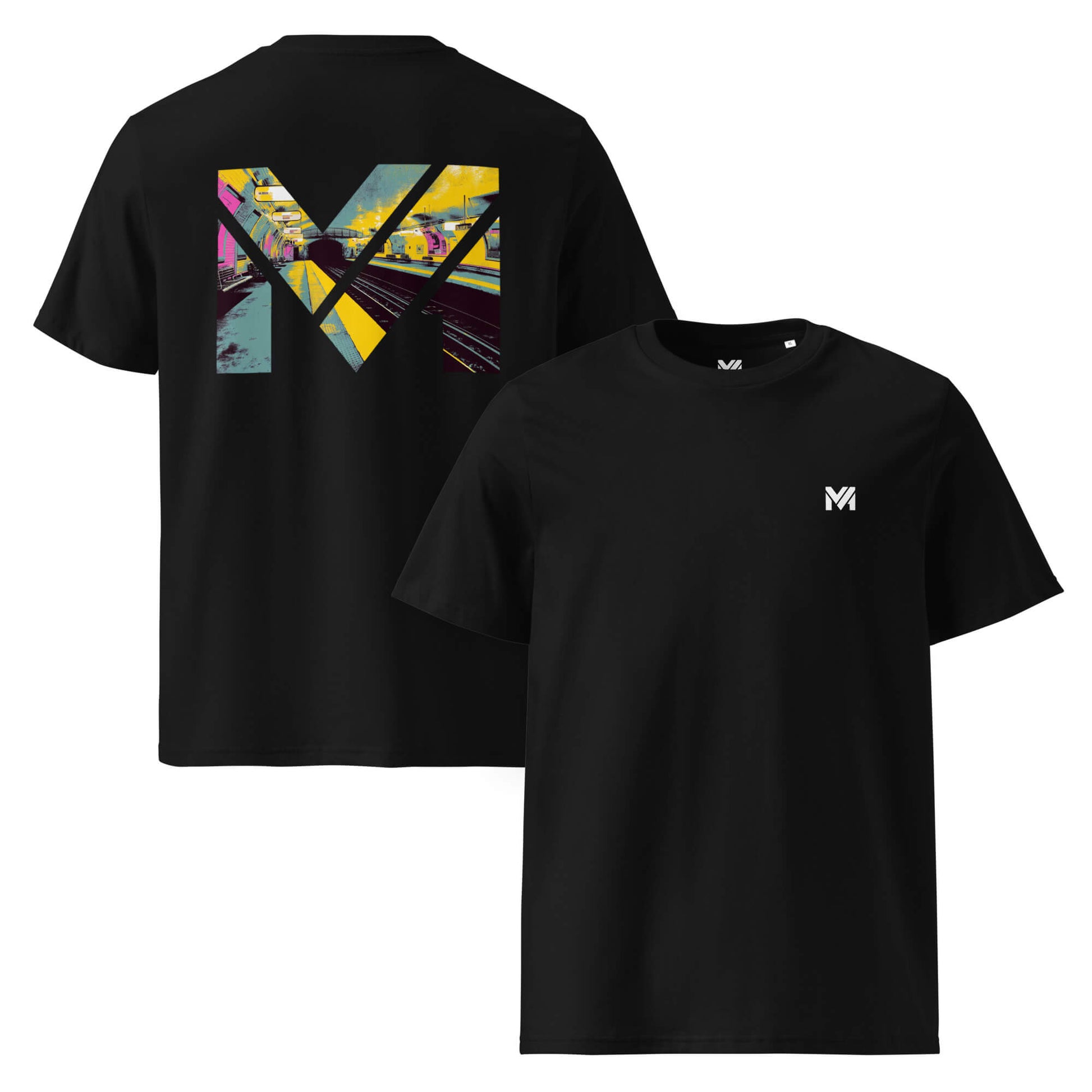 T-shirt Bio LAST TRAIN MENTALITY noir logo blanc face et visuel coloré dos Mindset Ambition