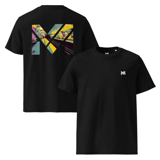 T-shirt Bio LAST TRAIN MENTALITY noir logo blanc face et visuel coloré dos Mindset Ambition