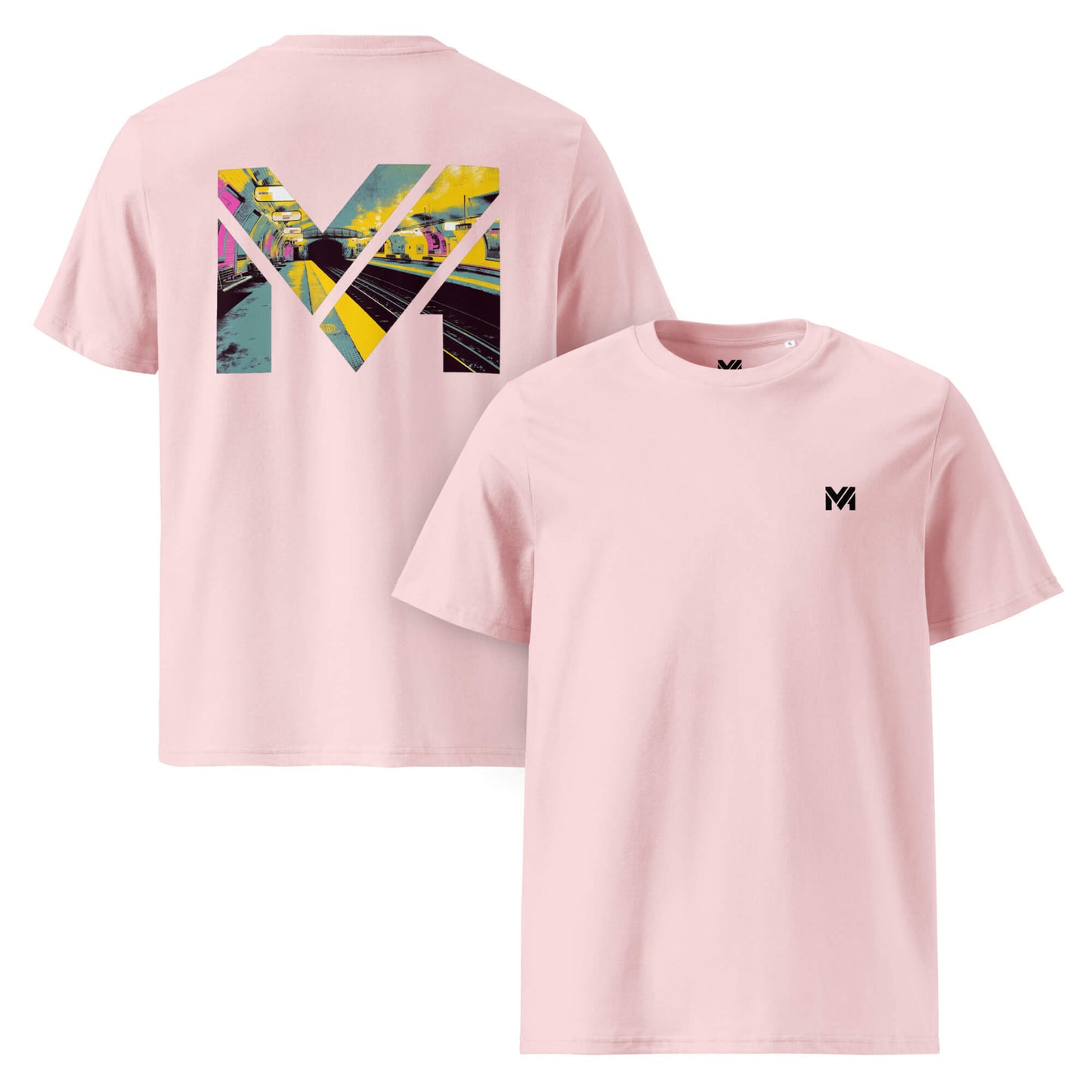 T-shirt Bio LAST TRAIN MENTALITY rose logo noir face et visuel coloré dos Mindset Ambition