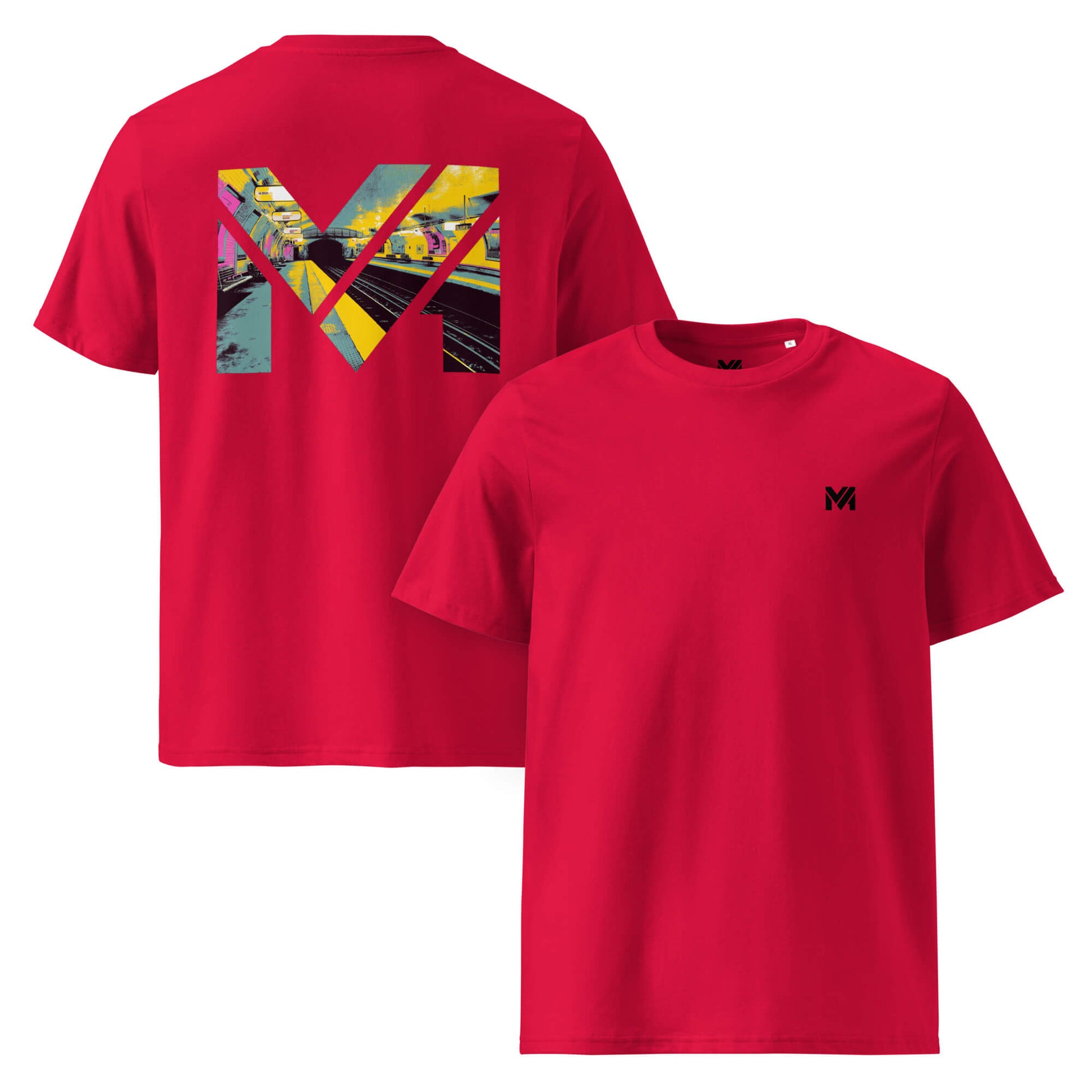 T-shirt Bio LAST TRAIN MENTALITY rouge logo noir face et visuel coloré dos Mindset Ambition