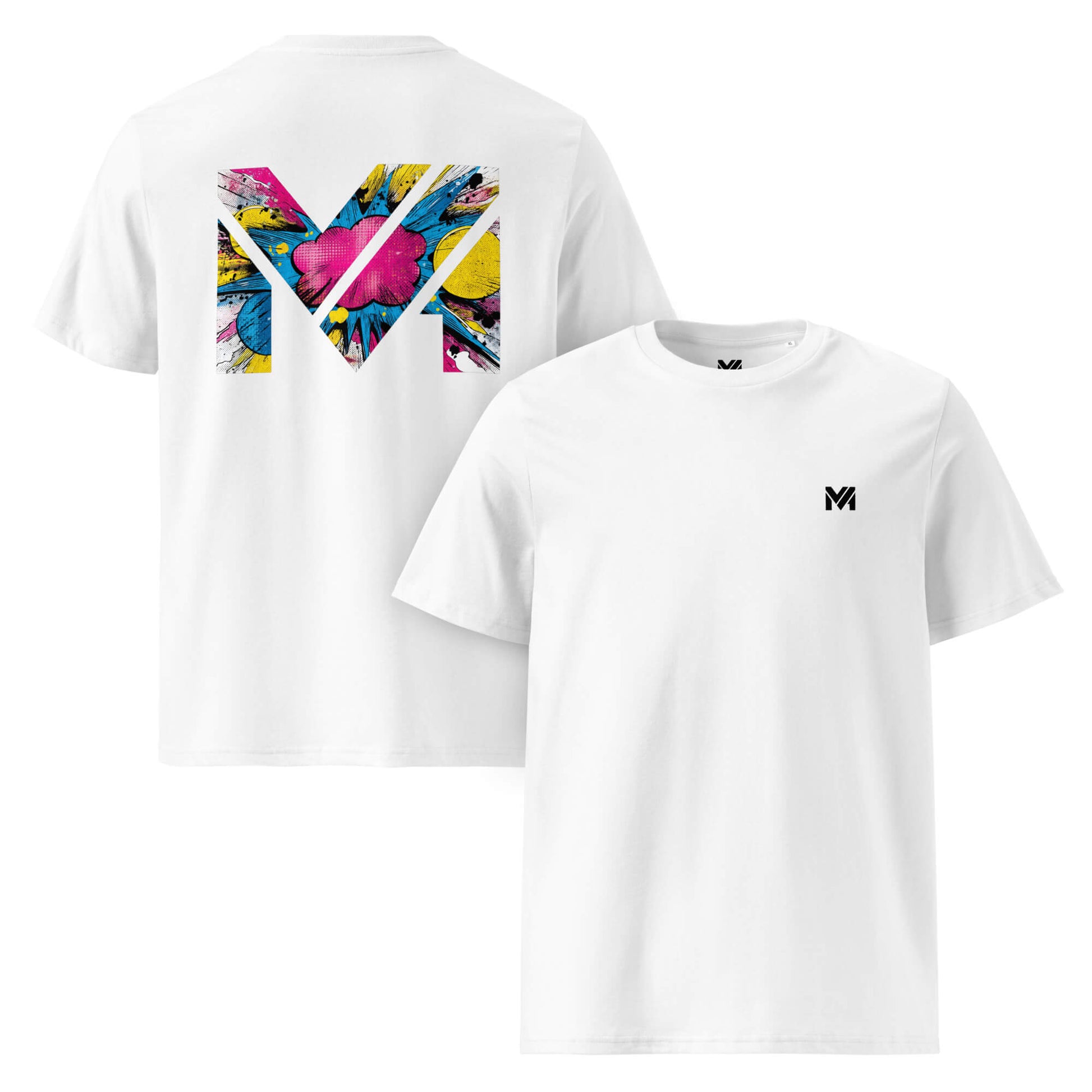 T-shirt Bio MAKE SOME NOISE blanc logo noir face et visuel coloré dos Mindset Ambition