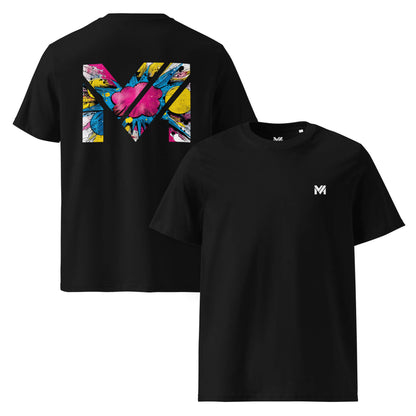 T-shirt Bio MAKE SOME NOISE noir logo blanc face et visuel coloré dos Mindset Ambition
