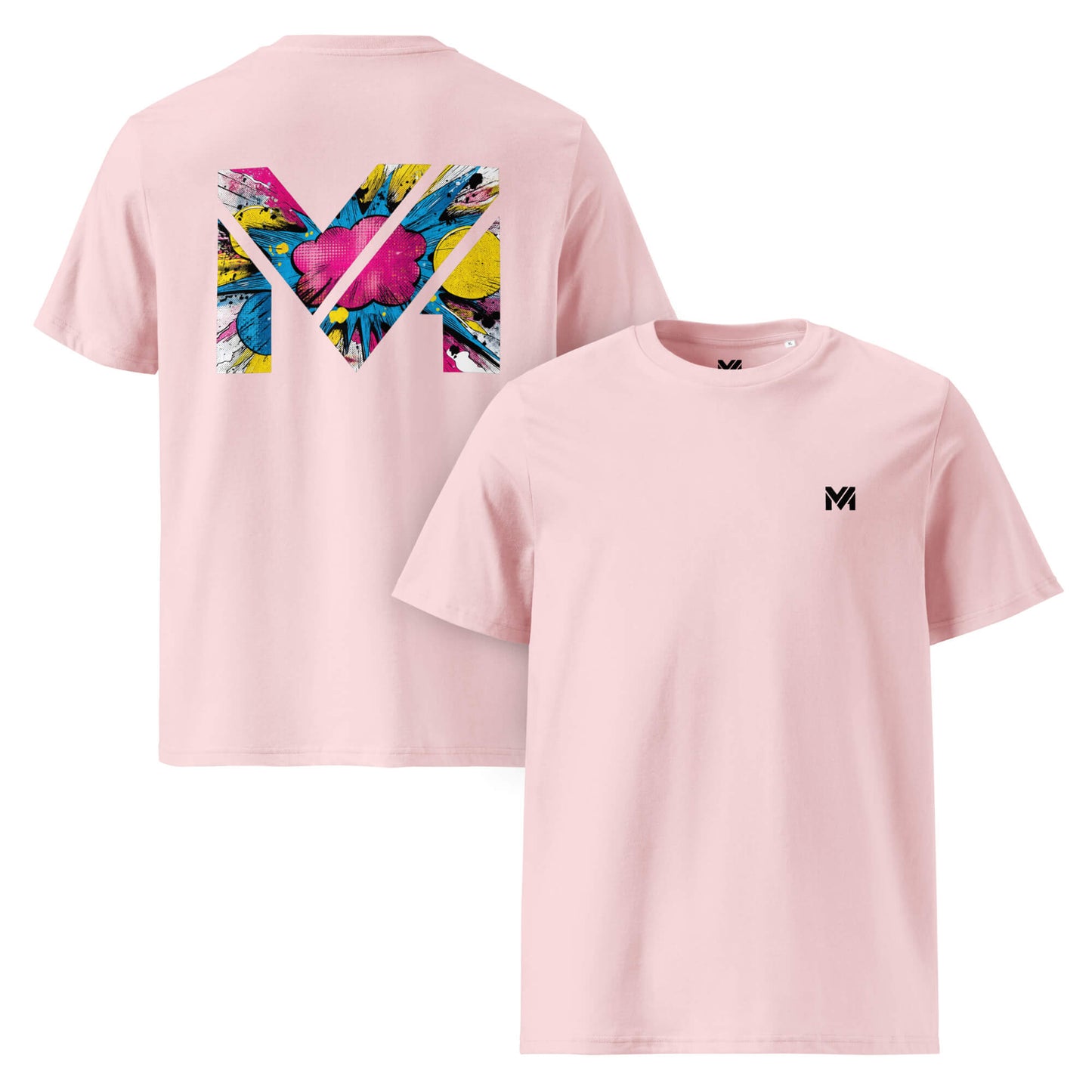 T-shirt Bio MAKE SOME NOISE rose logo noir face et visuel coloré dos Mindset Ambition