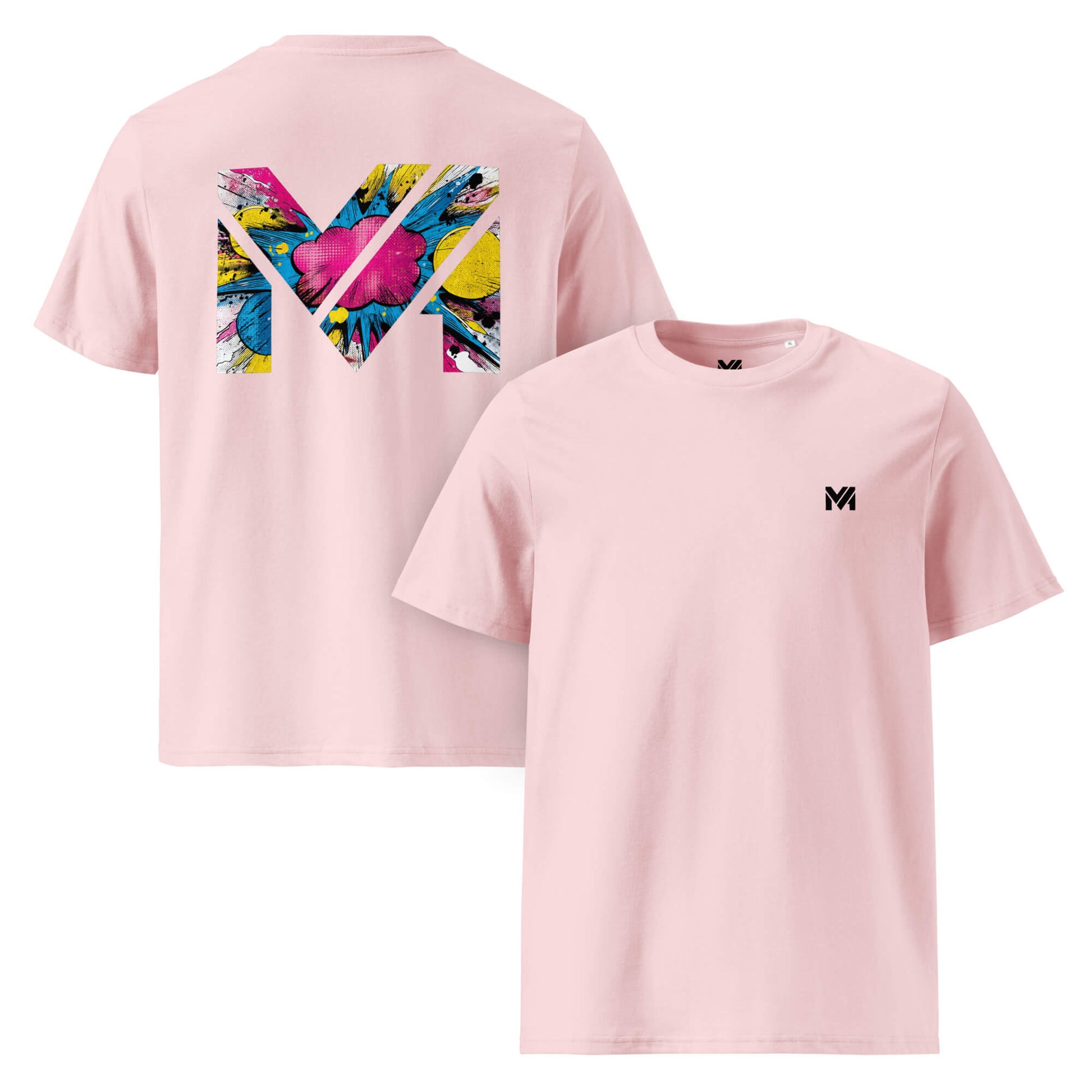 T-shirt Bio MAKE SOME NOISE rose logo noir face et visuel coloré dos Mindset Ambition