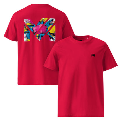 T-shirt Bio MAKE SOME NOISE rouge logo noir face et visuel coloré dos Mindset Ambition