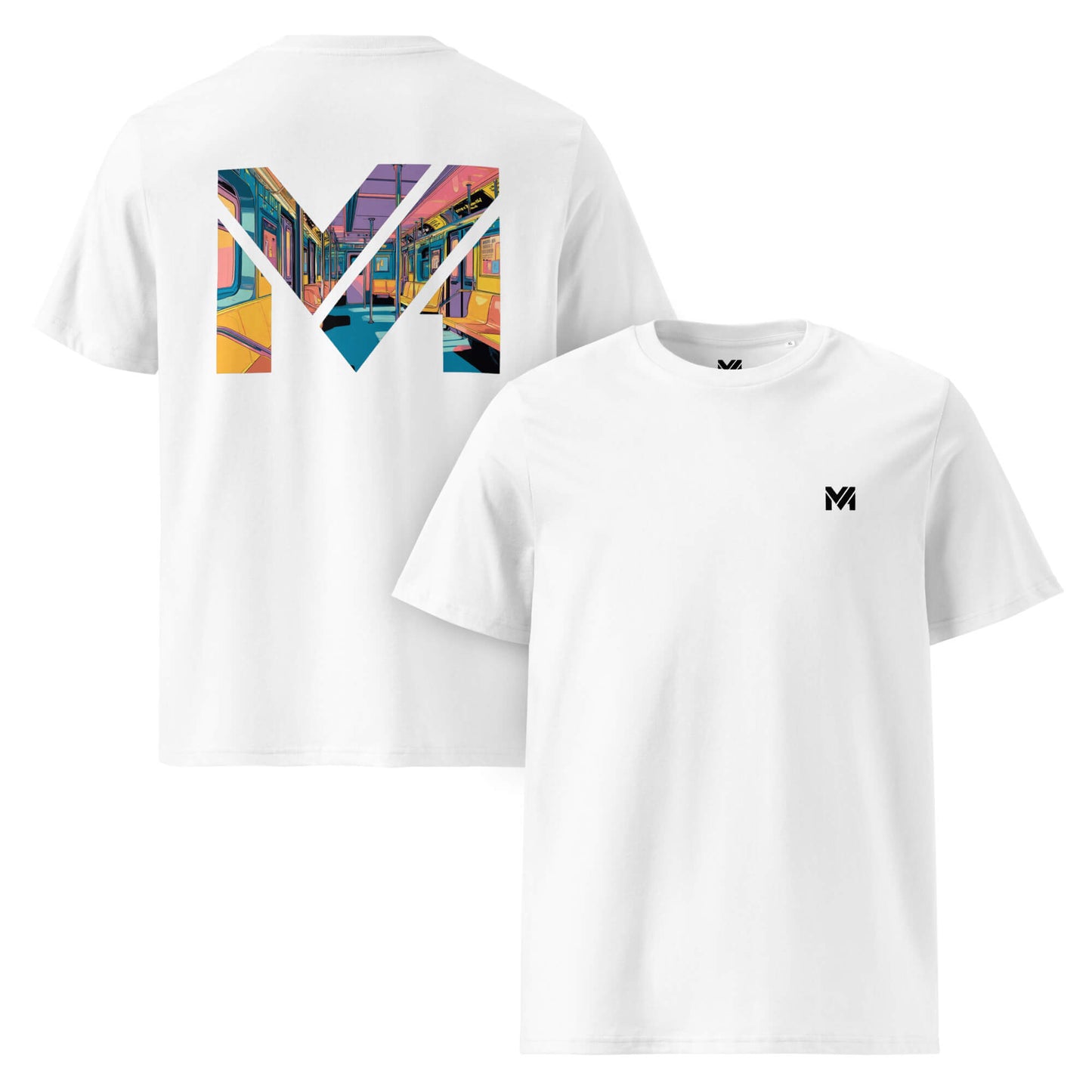 T-shirt Bio MIND ON TRACK blanc logo noir face et visuel coloré dos Mindset Ambition