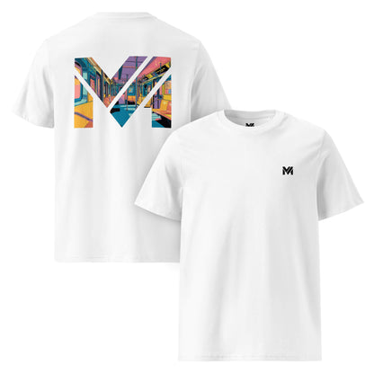 T-shirt Bio MIND ON TRACK blanc logo noir face et visuel coloré dos Mindset Ambition