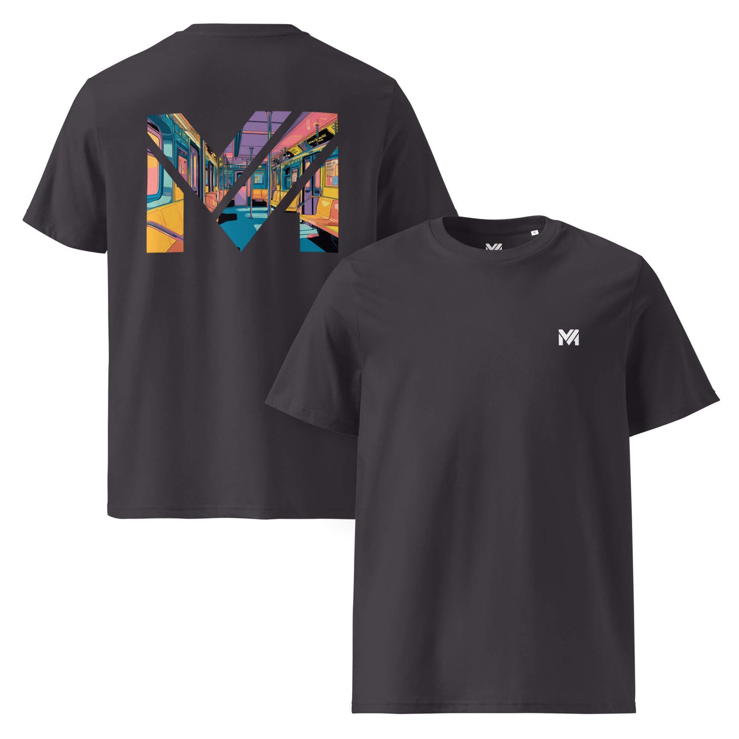 T-shirt Bio MIND ON TRACK gris anthracite logo blanc face et visuel coloré dos Mindset Ambition
