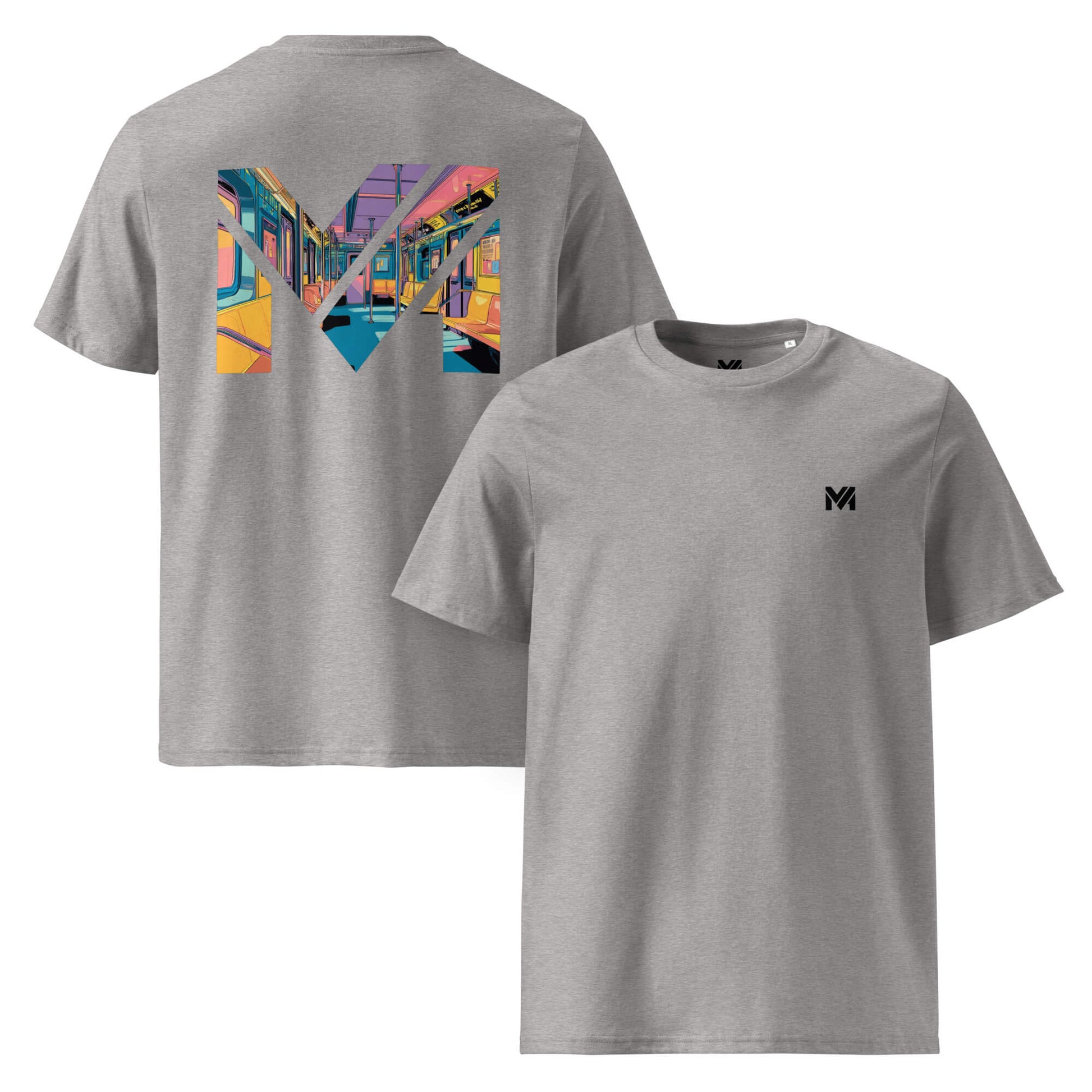 T-shirt Bio MIND ON TRACK gris chiné logo noir face et visuel coloré dos Mindset Ambition