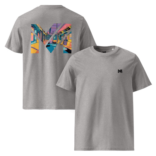 T-shirt Bio MIND ON TRACK gris chiné logo noir face et visuel coloré dos Mindset Ambition