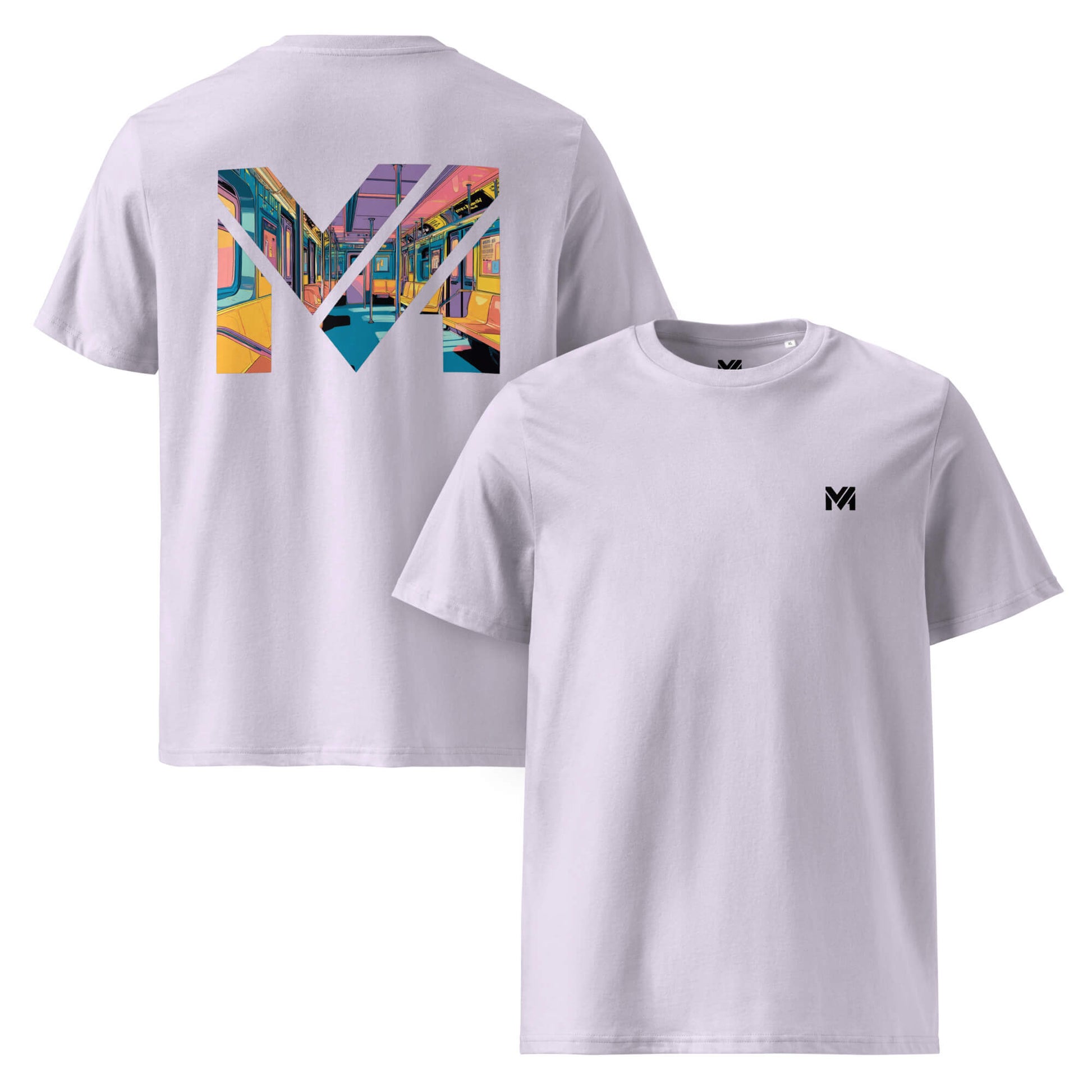 T-shirt Bio MIND ON TRACK lavande logo noir face et visuel coloré dos Mindset Ambition