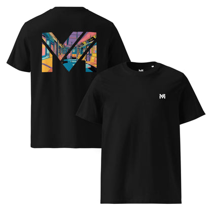 T-shirt Bio MIND ON TRACK noir logo blanc face et visuel coloré dos Mindset Ambition