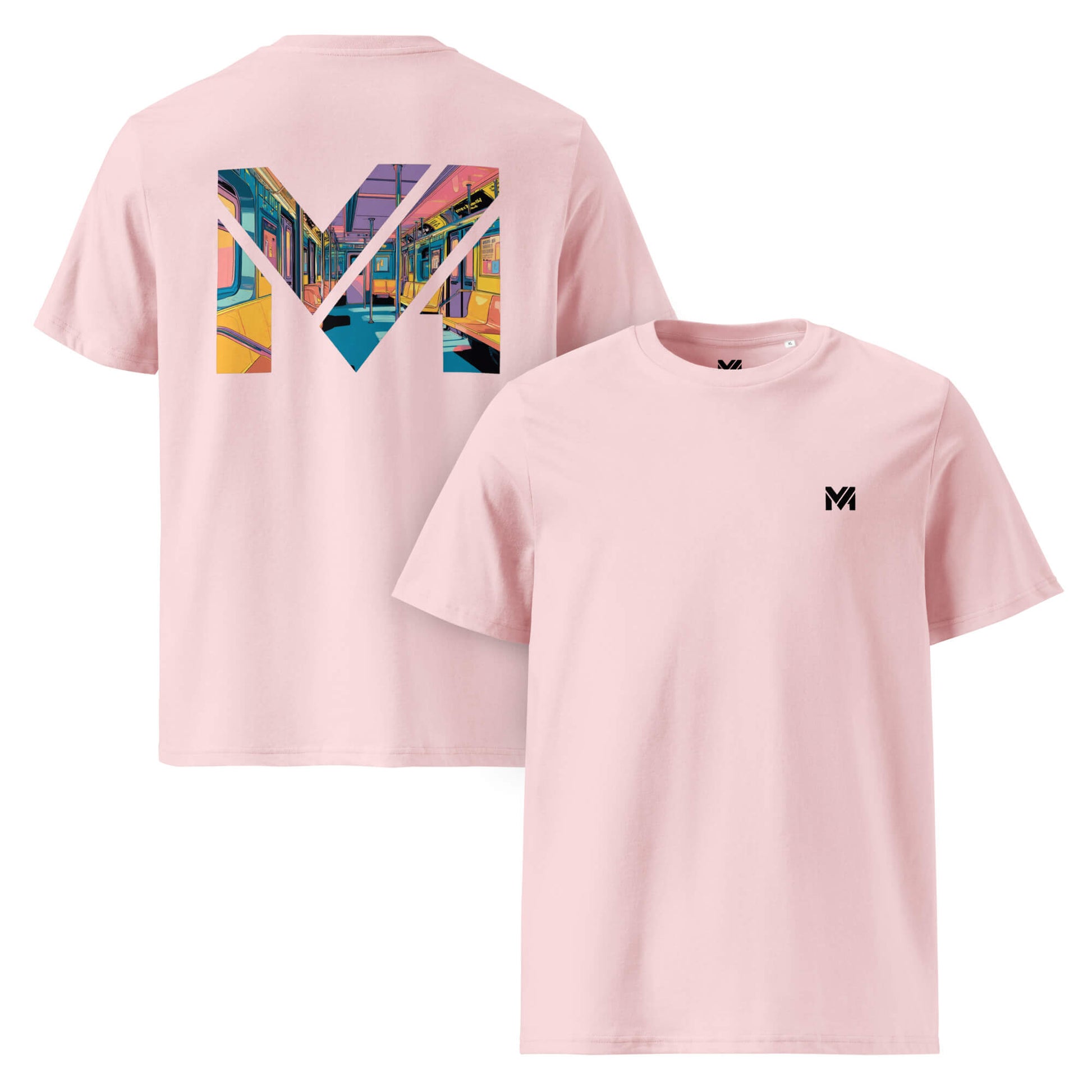 T-shirt Bio MIND ON TRACK rose logo noir face et visuel coloré dos Mindset Ambition