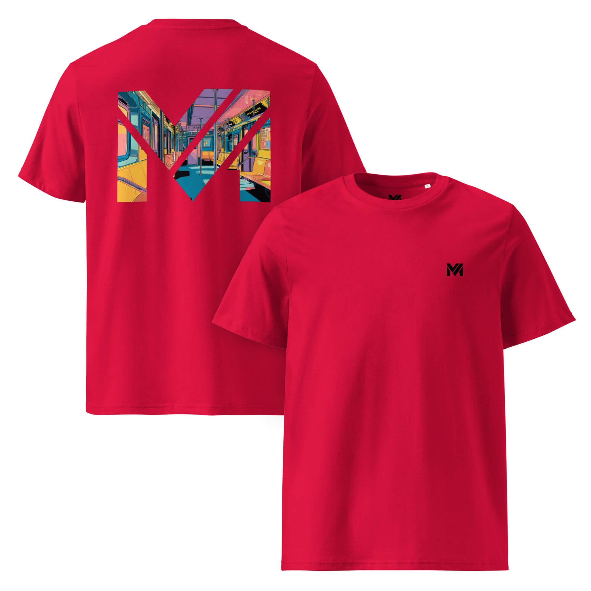 T-shirt Bio MIND ON TRACK rouge logo noir face et visuel coloré dos Mindset Ambition
