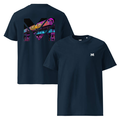 T-shirt Bio NO DETOURS bleu marine logo blanc face et visuel coloré dos Mindset Ambition