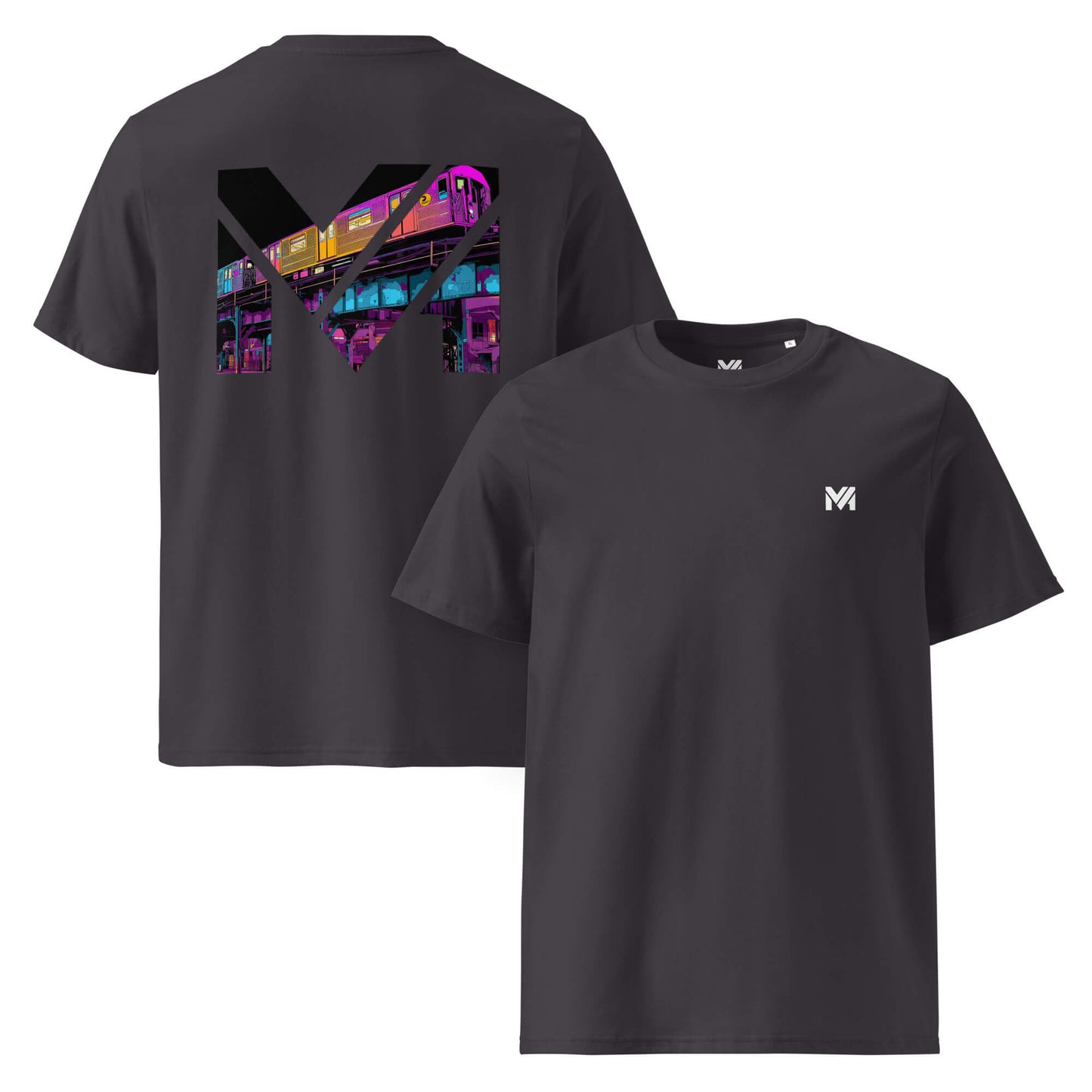 T-shirt Bio NO DETOURS gris anthracite logo blanc face et visuel coloré dos Mindset Ambition