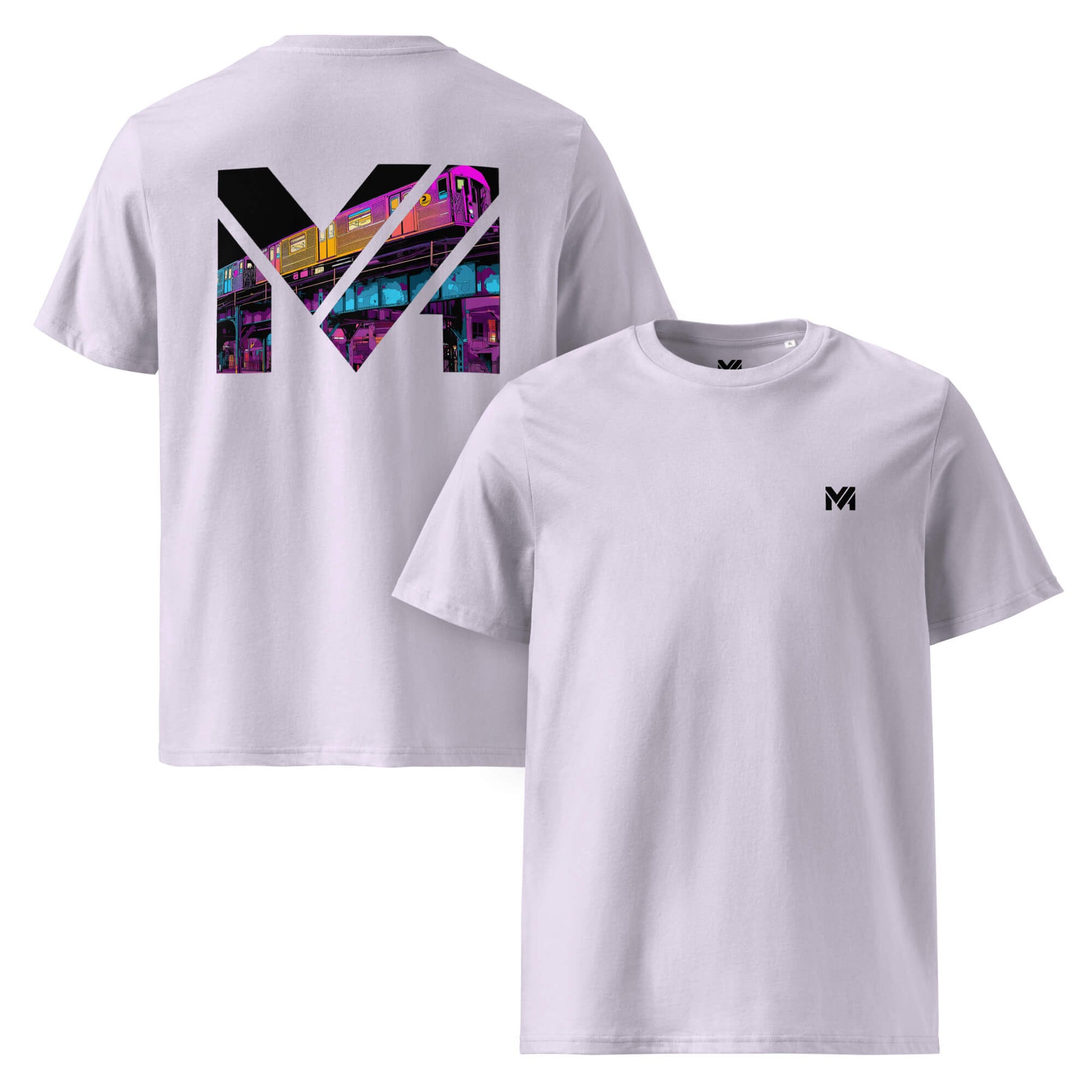T-shirt Bio NO DETOURS lavande logo noir face et visuel coloré dos Mindset Ambition