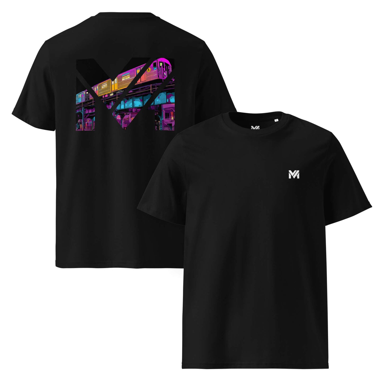 T-shirt Bio NO DETOURS noir logo blanc face et visuel coloré dos Mindset Ambition