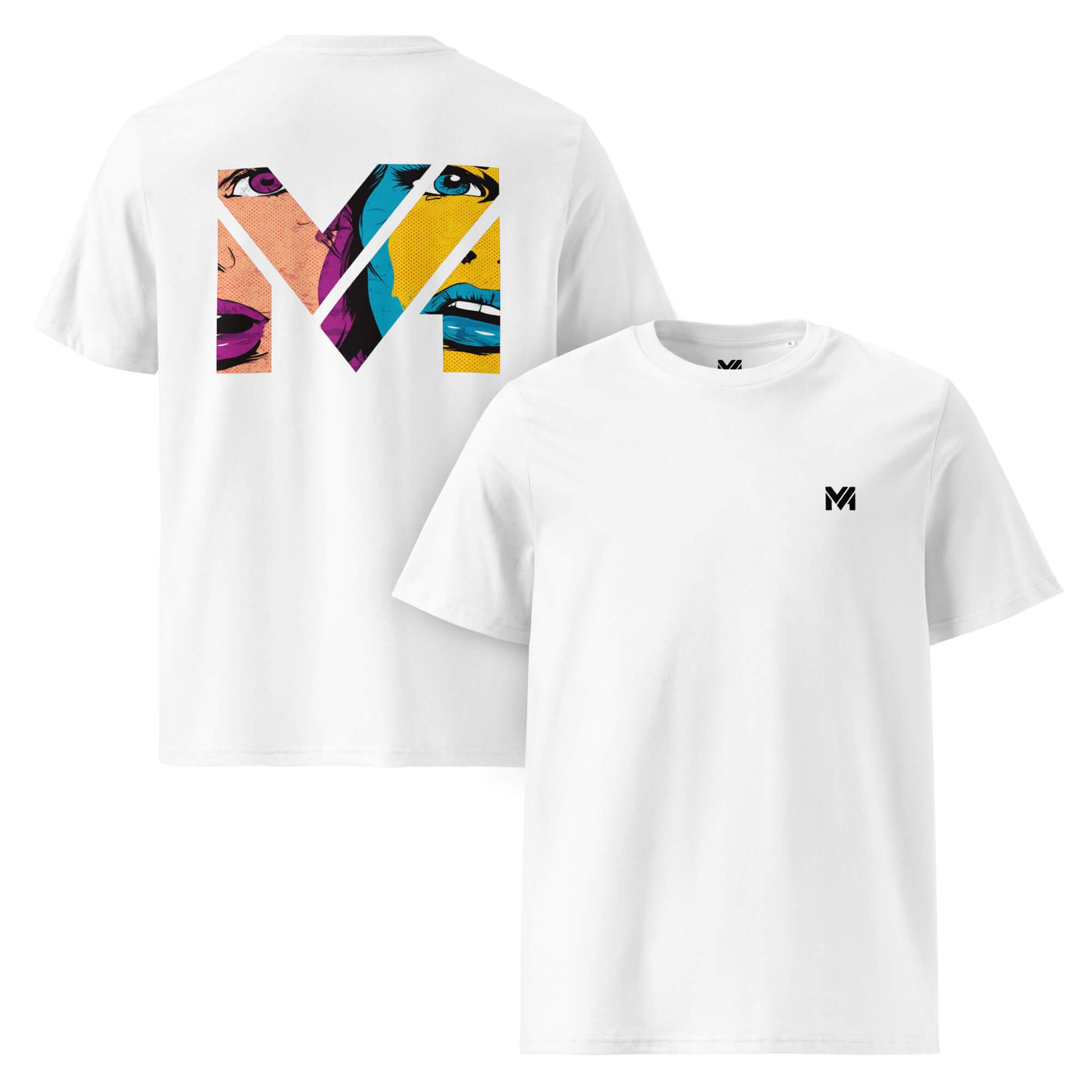 T-shirt Bio NO FILTER blanc logo noir face et visuel coloré dos Mindset Ambition