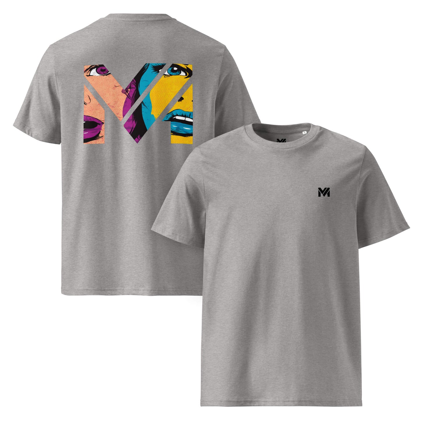 T-shirt Bio NO FILTER gris chiné logo noir face et visuel coloré dos Mindset Ambition