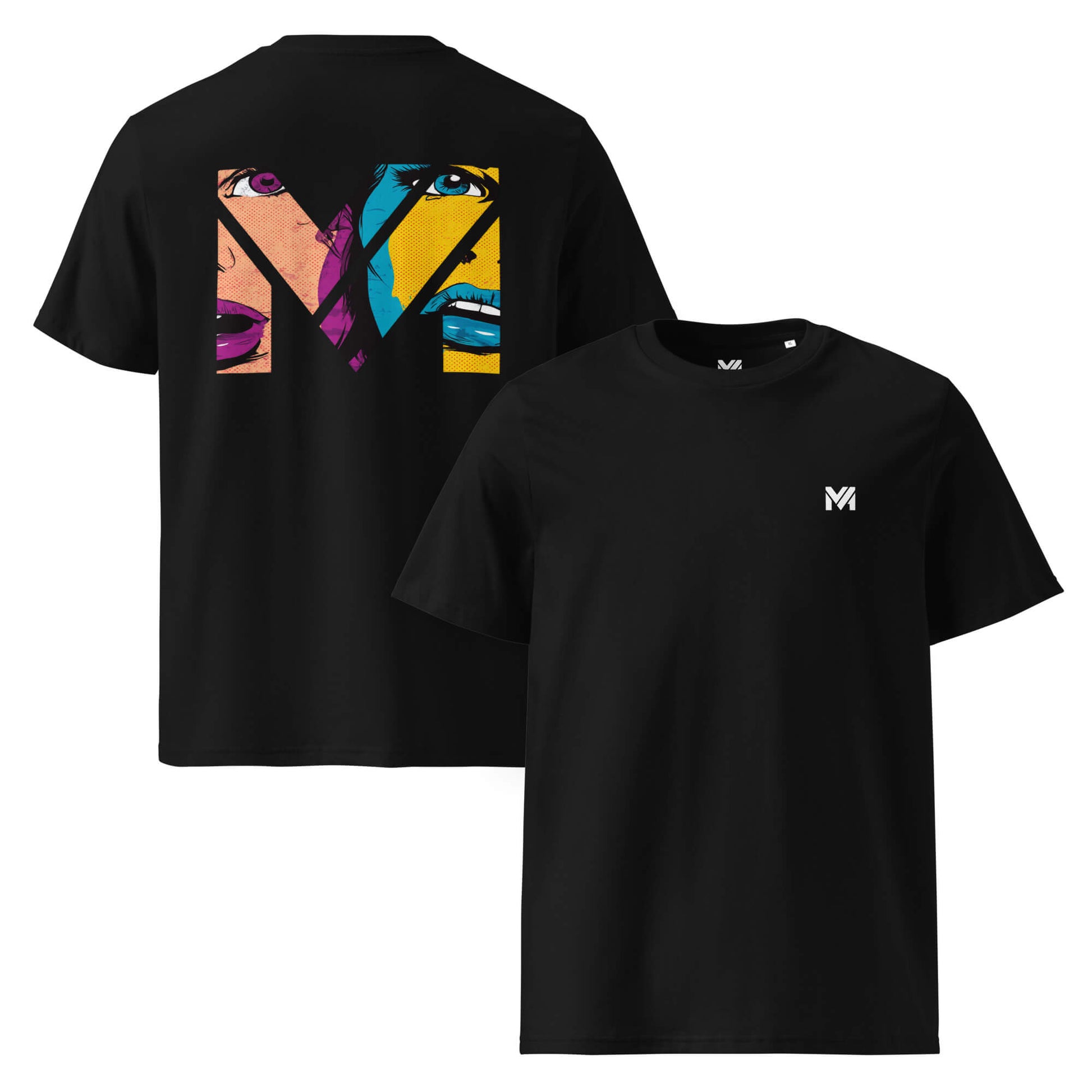 T-shirt Bio NO FILTER noir logo blanc face et visuel coloré dos Mindset Ambition