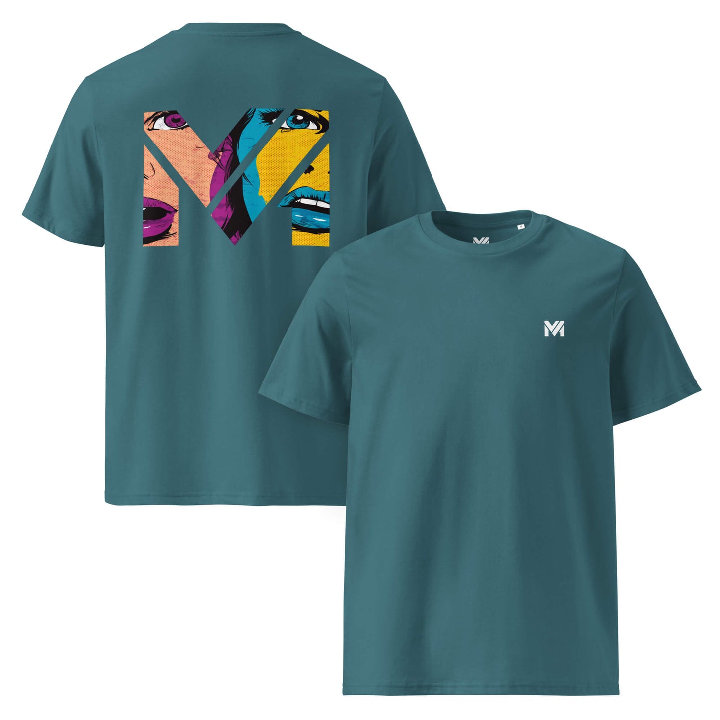 T-shirt Bio NO FILTER vert logo blanc face et visuel coloré dos Mindset Ambition
