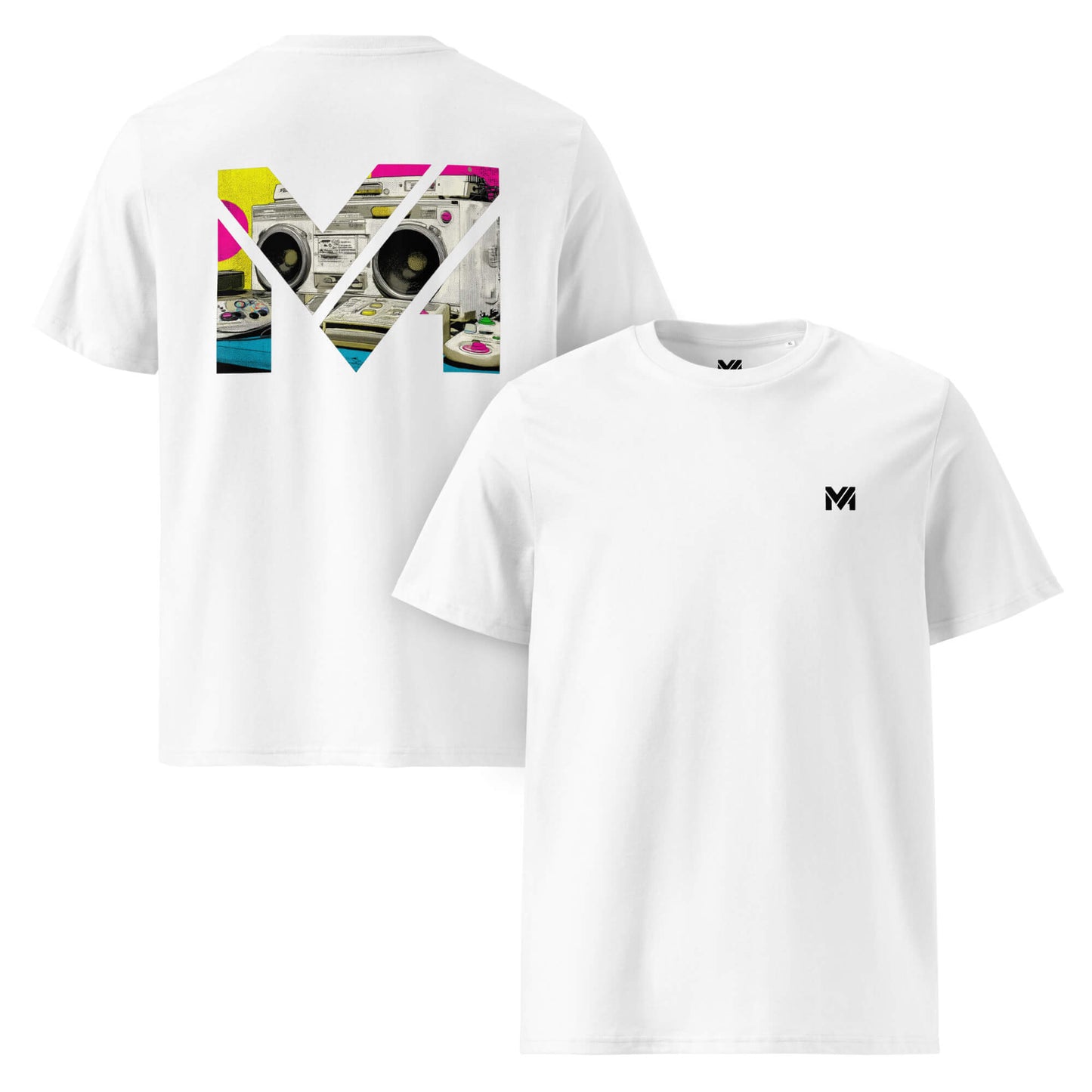 T-shirt Bio OLD SCHOOL GRIND blanc logo noir face et visuel coloré dos Mindset Ambition