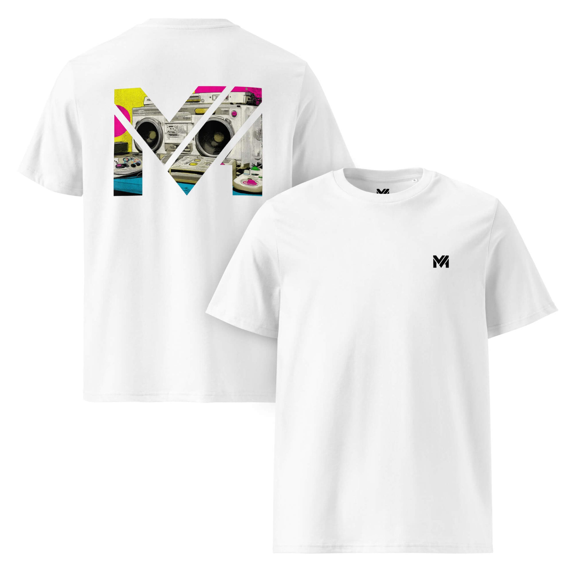 T-shirt Bio OLD SCHOOL GRIND blanc logo noir face et visuel coloré dos Mindset Ambition