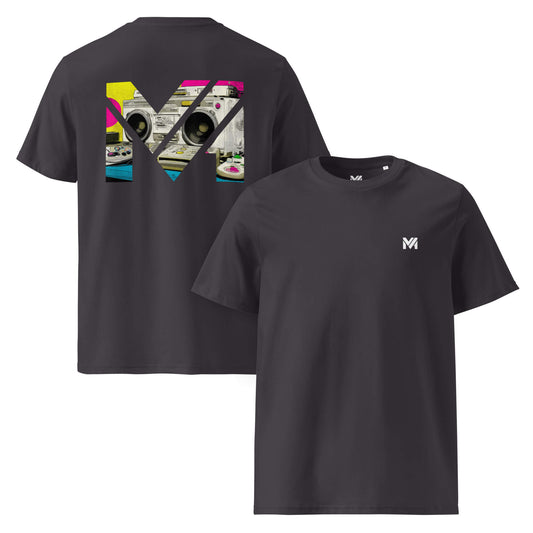T-shirt Bio OLD SCHOOL GRIND gris anthracite logo blanc face et visuel coloré dos Mindset Ambition