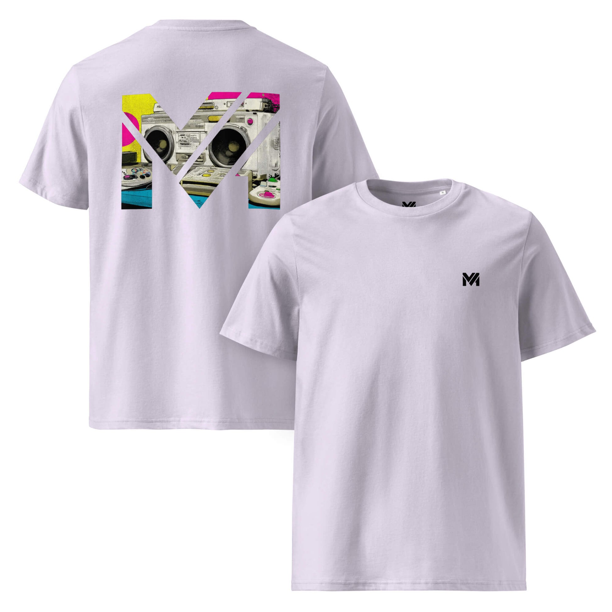 T-shirt Bio OLD SCHOOL GRIND lavande logo noir face et visuel coloré dos Mindset Ambition