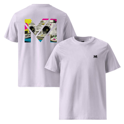T-shirt Bio OLD SCHOOL GRIND lavande logo noir face et visuel coloré dos Mindset Ambition