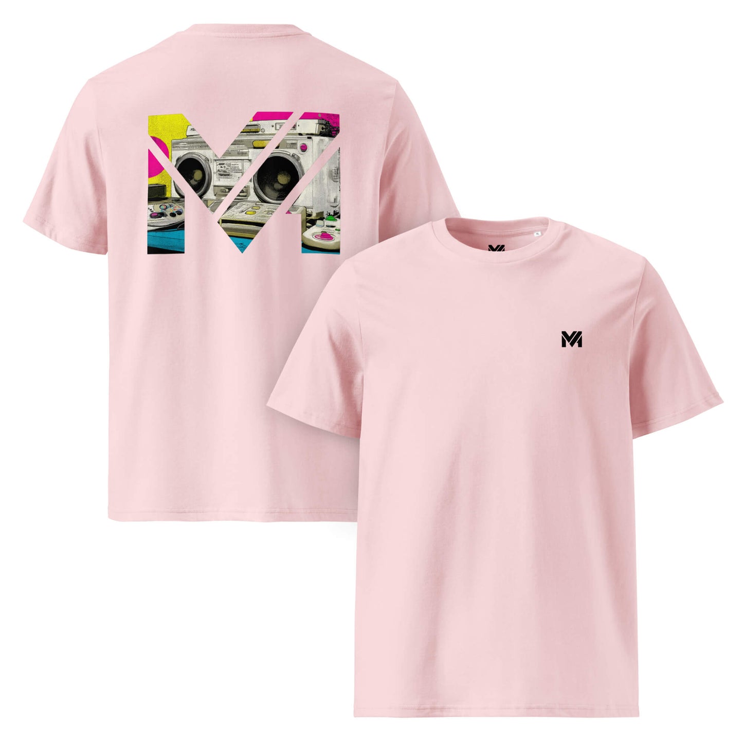 T-shirt Bio OLD SCHOOL GRIND rose logo noir face et visuel coloré dos Mindset Ambition