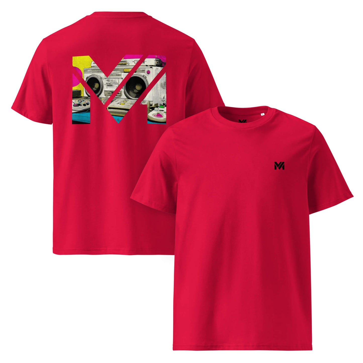 T-shirt Bio OLD SCHOOL GRIND rouge logo noir face et visuel coloré dos Mindset Ambition