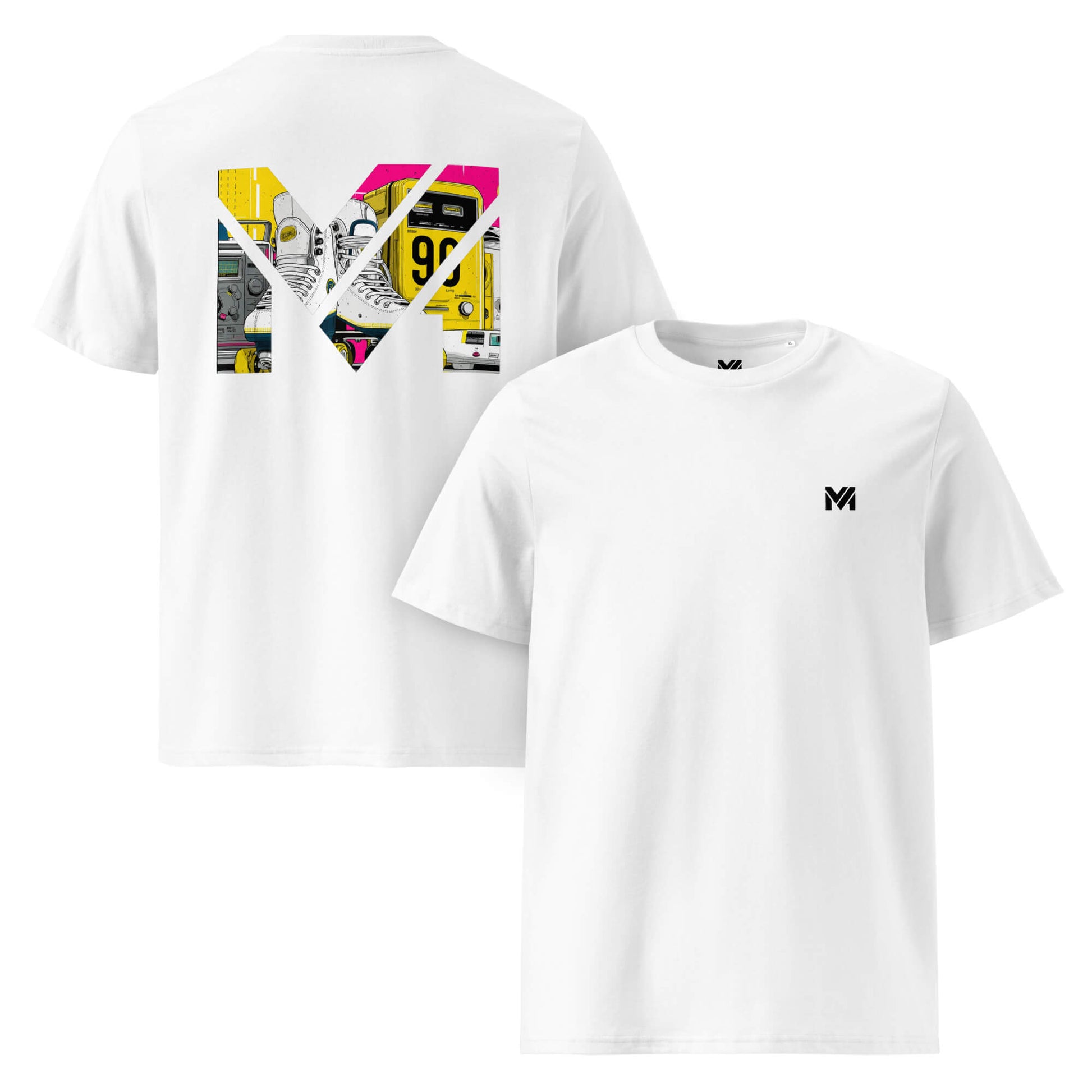 T-shirt Bio RAW IMPACT blanc logo noir face et visuel coloré dos Mindset Ambition