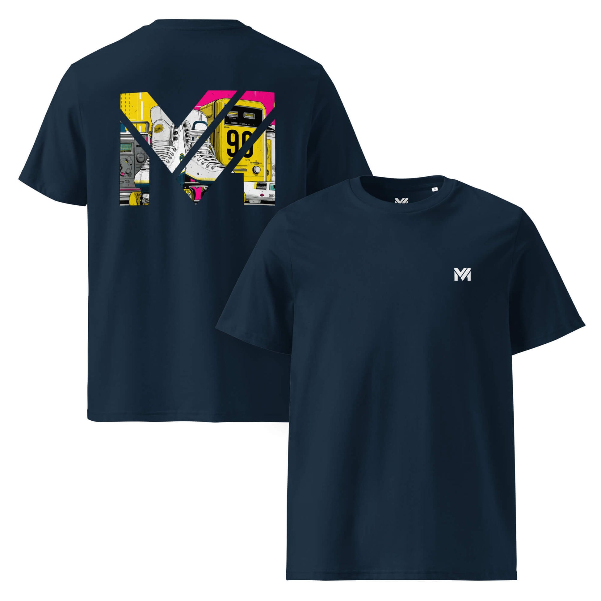 T-shirt Bio RAW IMPACT bleu marine logo blanc face et visuel coloré dos Mindset Ambition