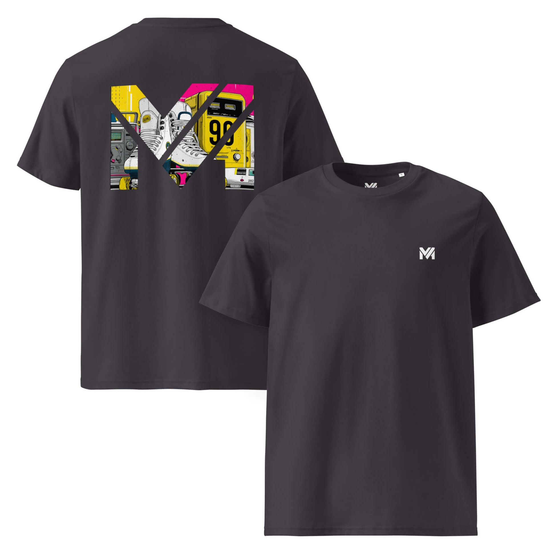 T-shirt Bio RAW IMPACT gris anthracite logo blanc face et visuel coloré dos Mindset Ambition