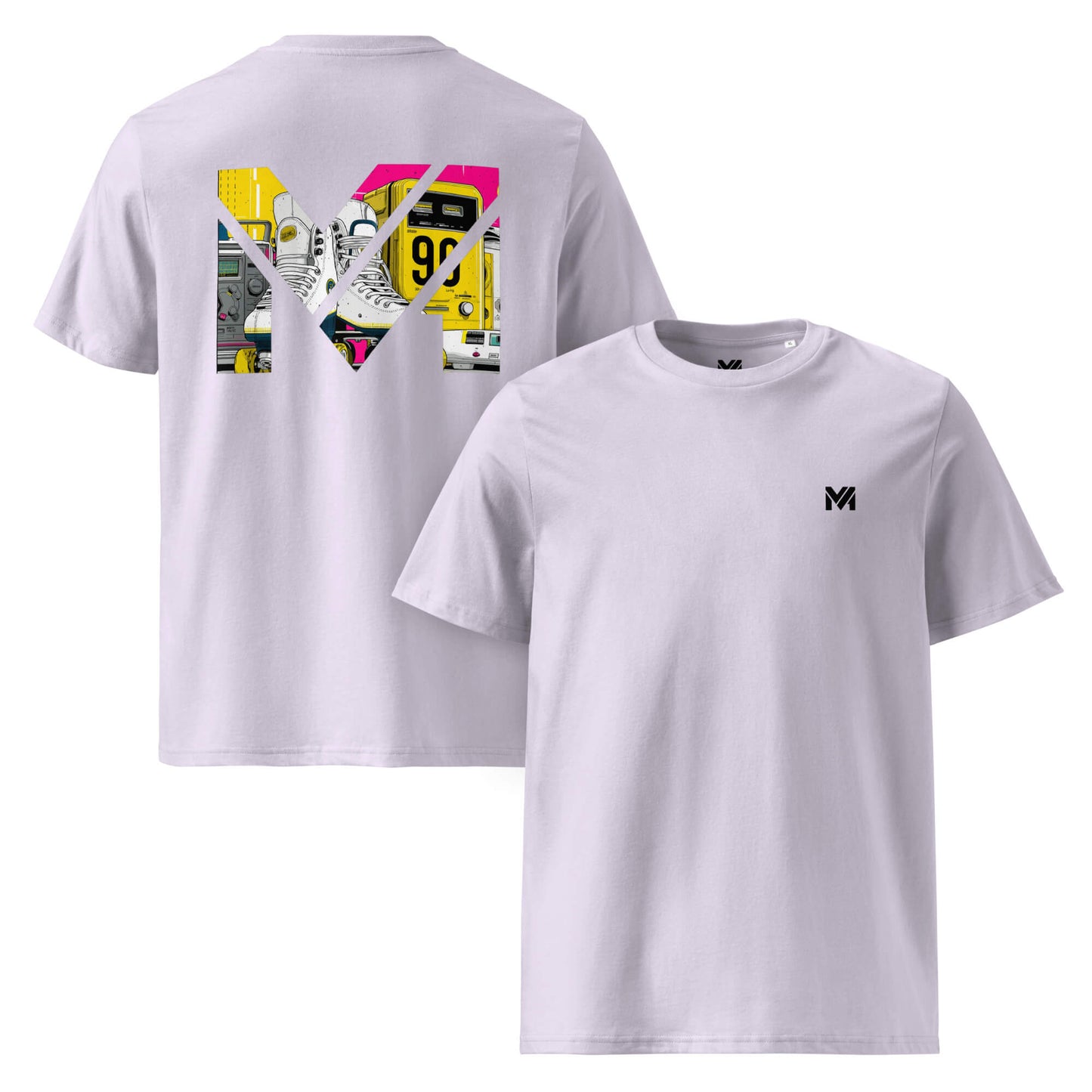 T-shirt Bio RAW IMPACT lavande logo noir face et visuel coloré dos Mindset Ambition