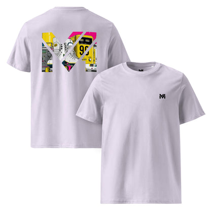 T-shirt Bio RAW IMPACT lavande logo noir face et visuel coloré dos Mindset Ambition